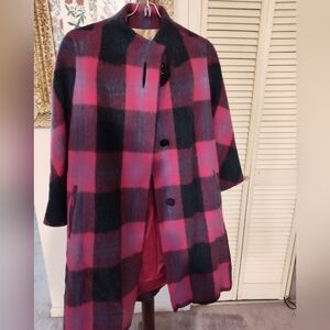 Elegant Pink and Black Plaid Women's Coat